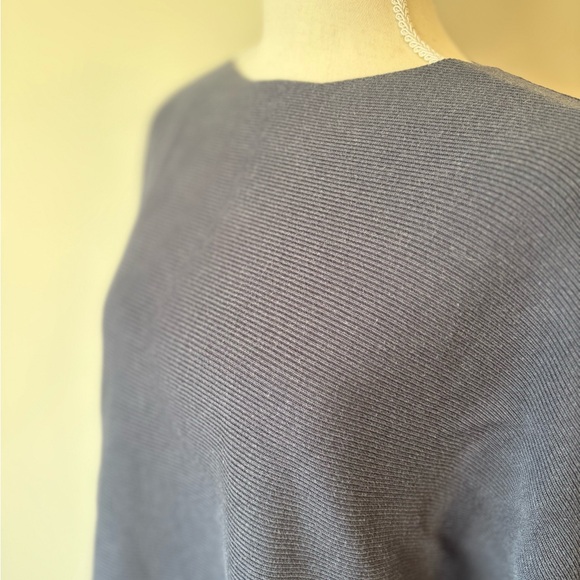 Oak + Fort Blue Ribbed Tunic Top XS Wide Sleeve Structured Minimalist - Picture 5 of 10